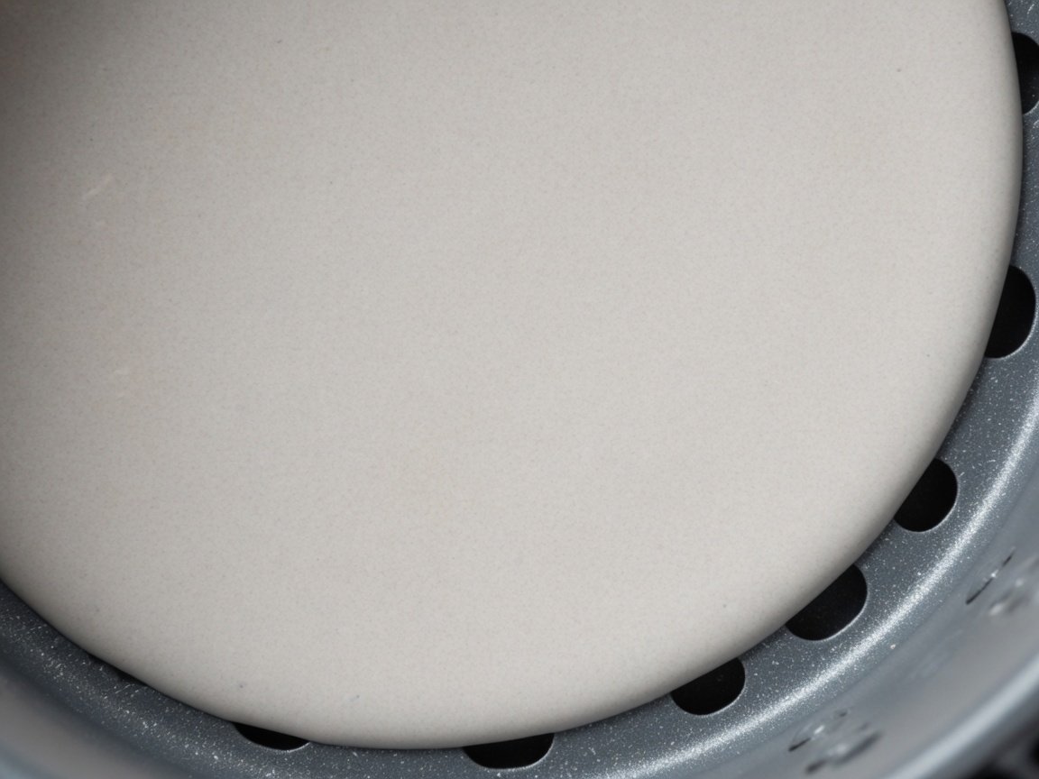 Extreme macro close-up of a smooth ceramic nonstick coating surface on a gray air fryer basket — no scratches, clean
